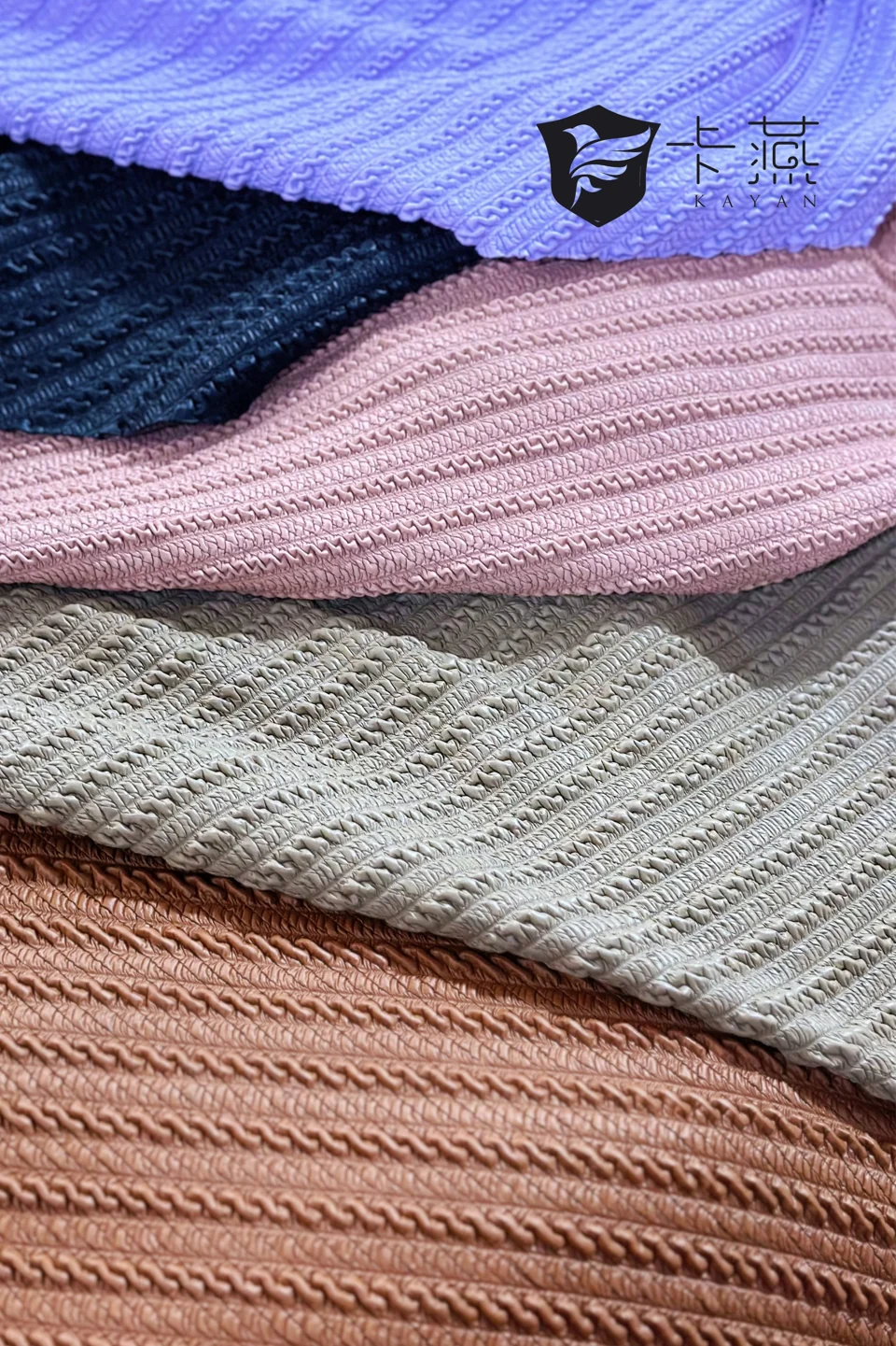 KS-92860: Diagonal ridges run across layered colourways, bringing a strong directional texture to the surface.